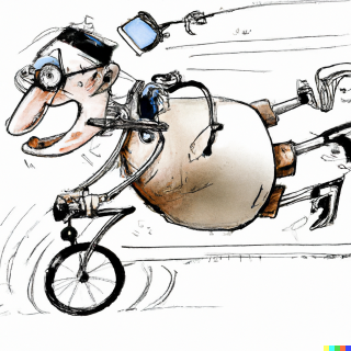 todd sarratt in action in the style of ralph steadman