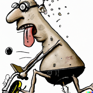 todd sarratt in action in the style of ralph steadman